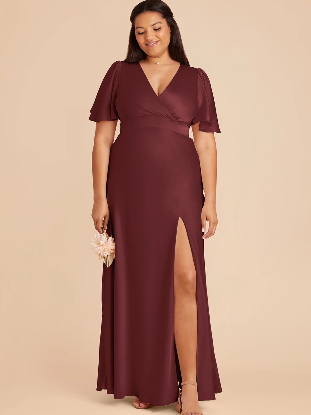 Birdy Grey Marni Style Cabernet V-Neck Bridesmaid Maxi Dress with Side Slit